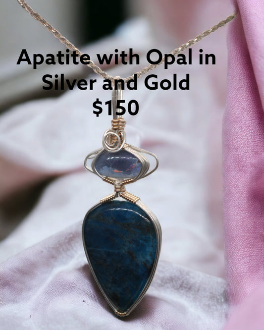 Apatite and Opal Triplet Pendant in Silver and Gold