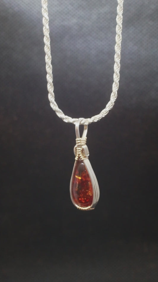 Amber Pendant in Silver and Gold