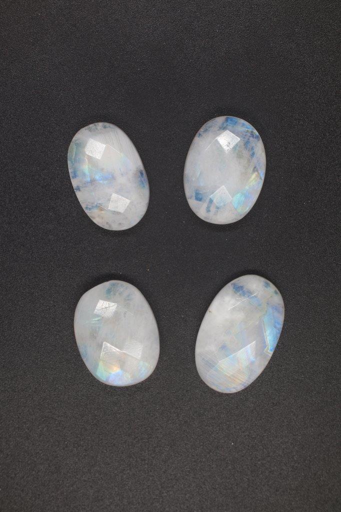 Rainbow Moonstone Oval Rose Cut Cabochon Lot of 4