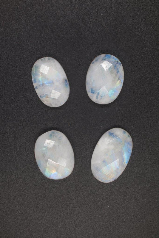 Rainbow Moonstone Oval Rose Cut Cabochon Lot of 4