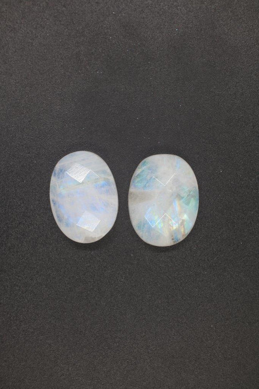 Rainbow Moonstone Oval Rose Cut Pair