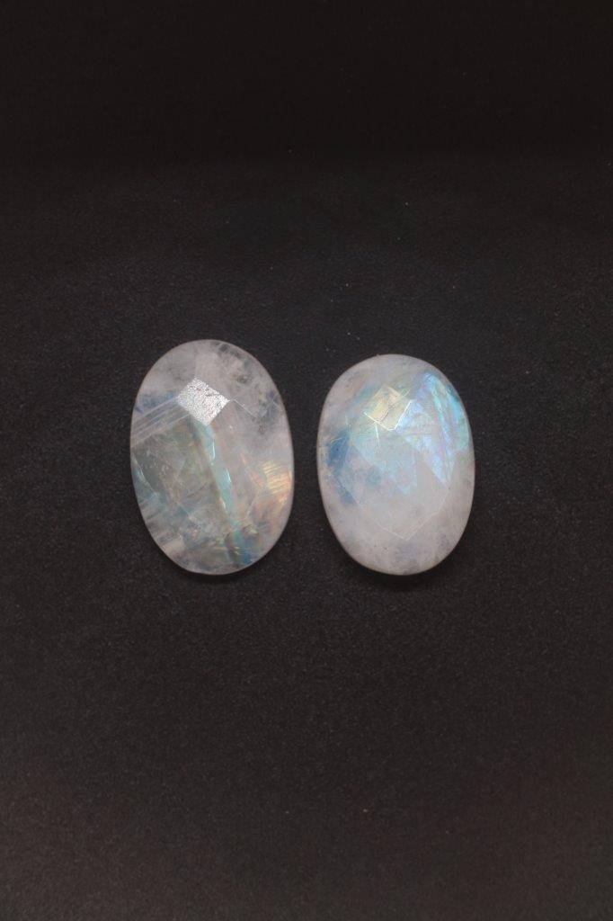 Rainbow Moonstone Oval Rose Cut Pair